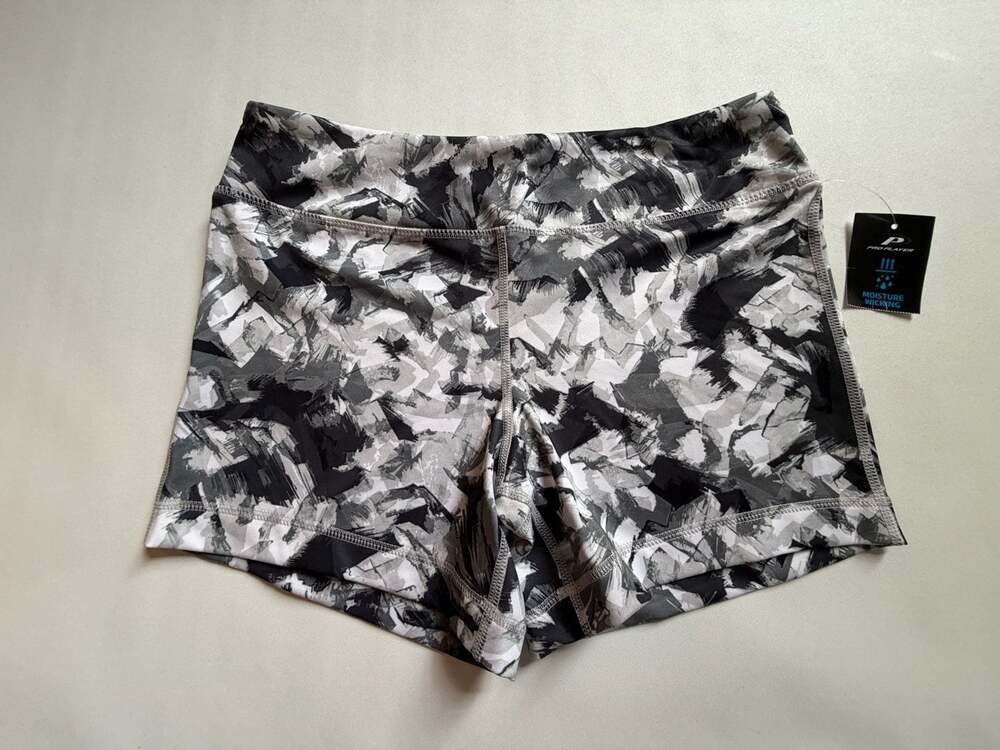 NWT Pro Player Womens M Black White Abstract Athletic Bike Shorts Performance